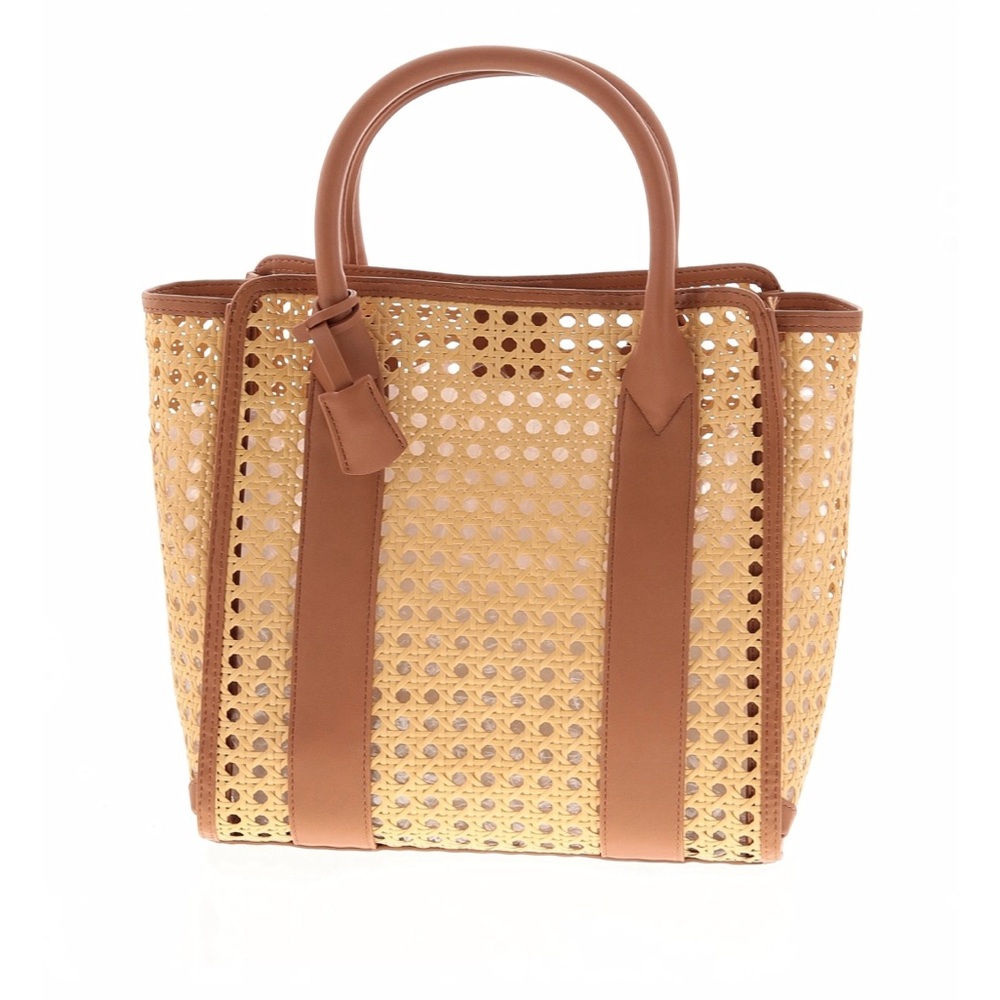 New Mark & Graham Tan and Brown Woven Caning Tote